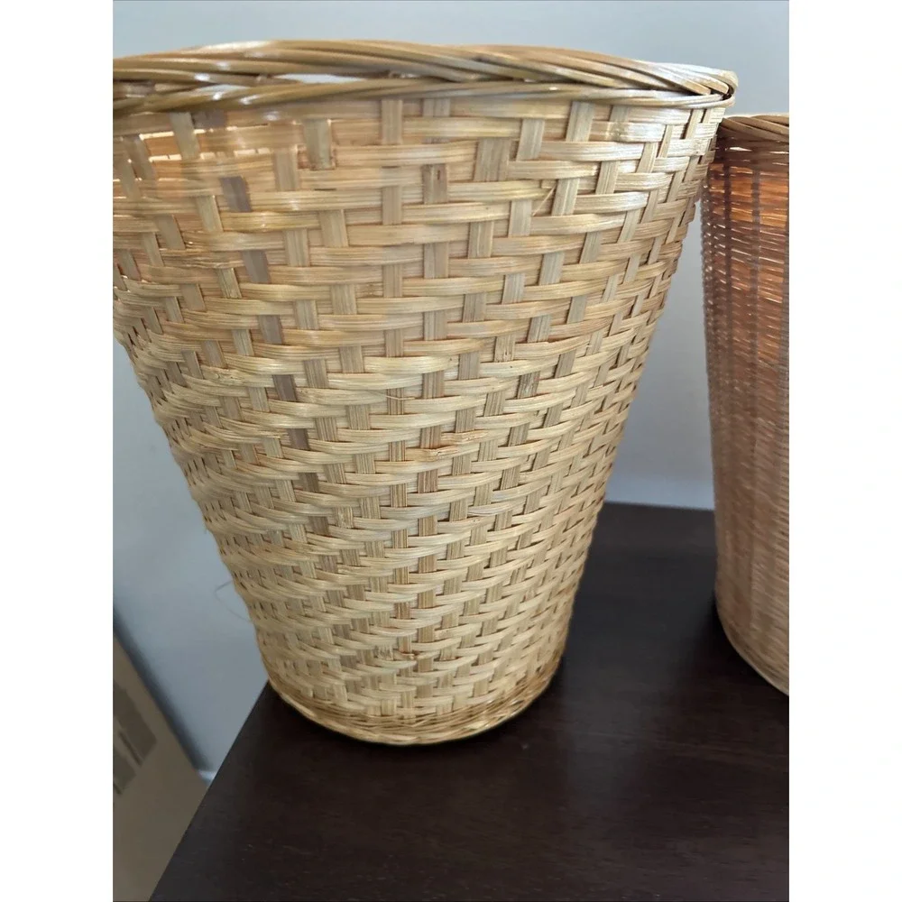 Vintage Handmade Wicker Waste Baskets Lot‎ 2 People's Republic Of China